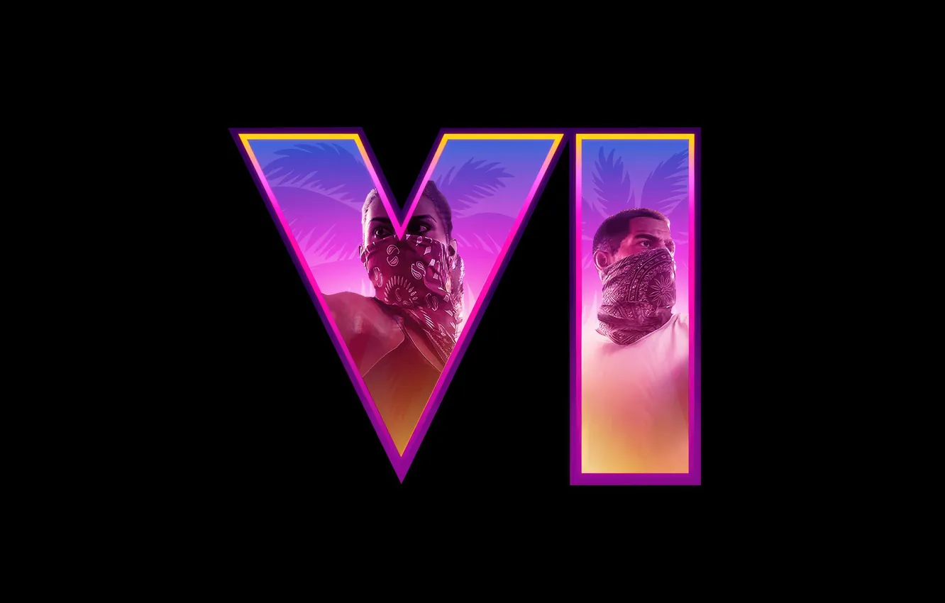 Photo wallpaper logo, logo, black background, GTA 6, GTA VI, Grand Theft Auto VI, GTA 6, Rockstargames