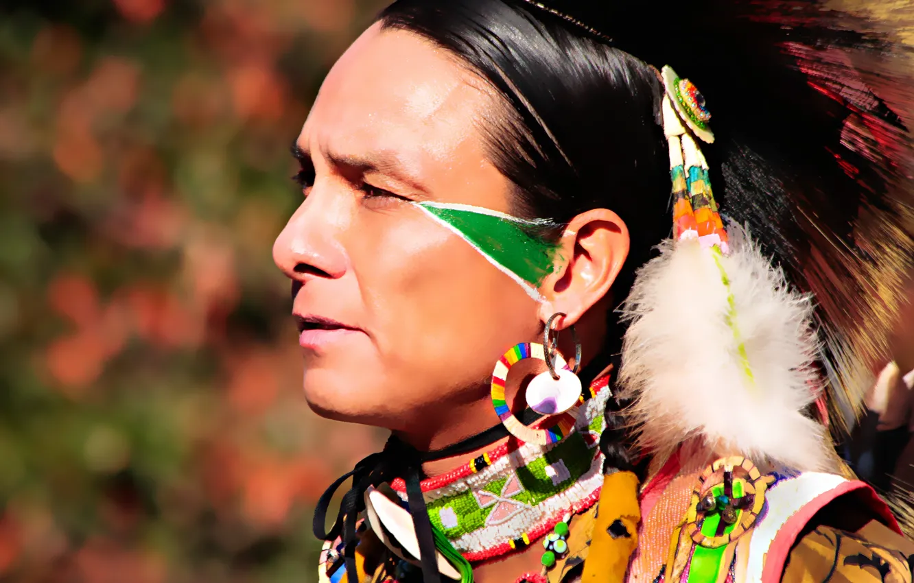 Photo wallpaper face, feathers, male, Indian, paint