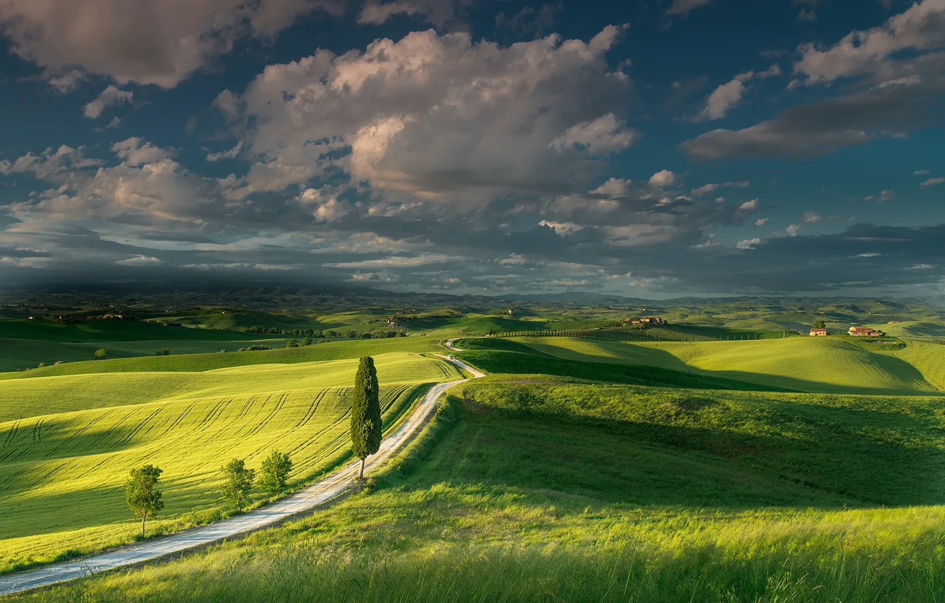 Photo wallpaper summer, the sky, clouds, field, Italy, meadows, Tuscany