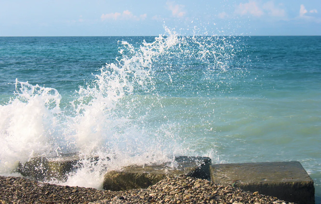 Photo wallpaper wave, summer, pebbles, Sea
