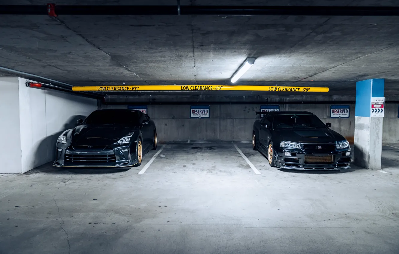 Photo wallpaper GTR, Nissan, Black, R35, R34, Parking, Face