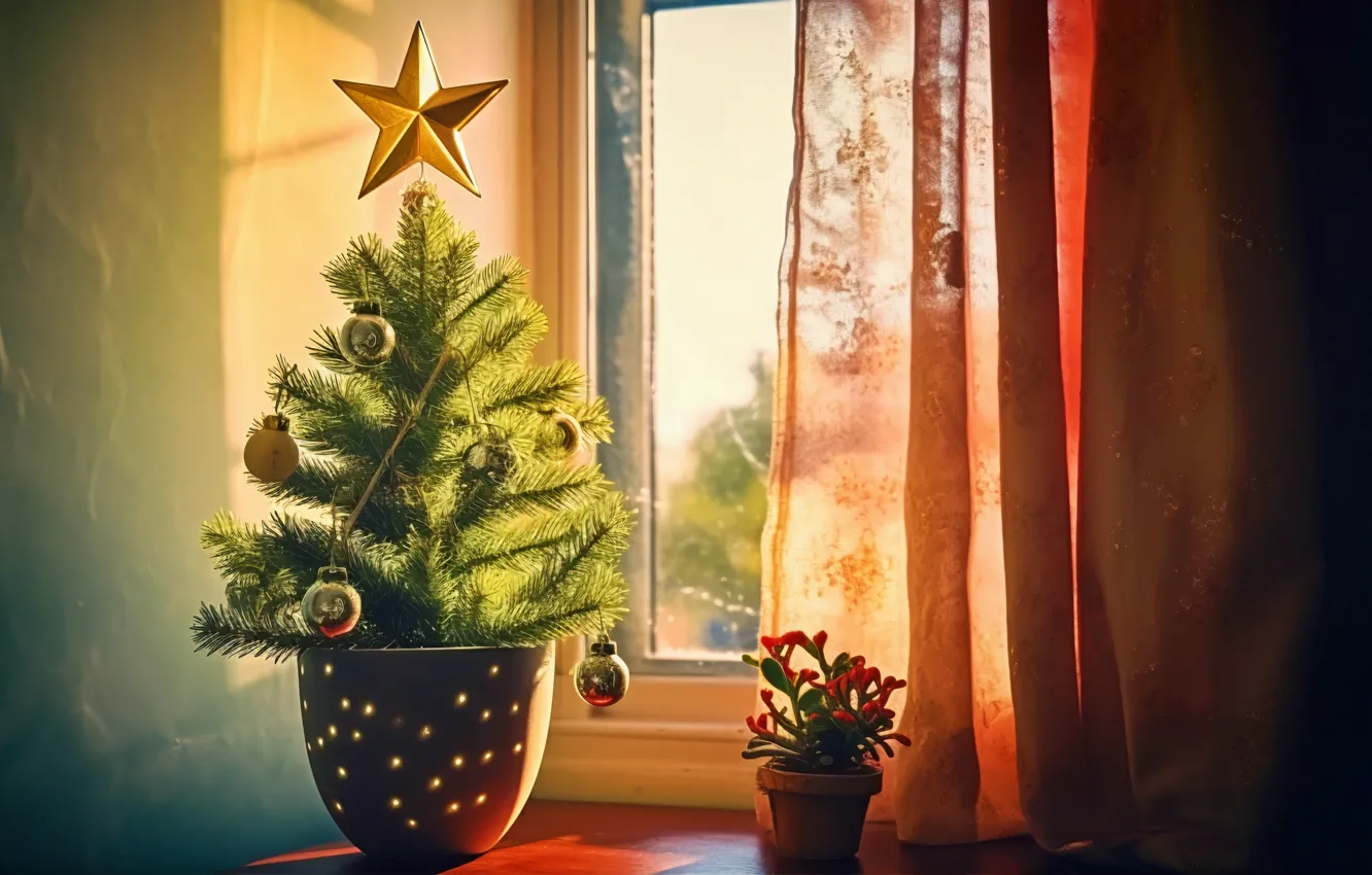 Photo wallpaper stars, balls, light, toy, tree, new year, small, Christmas