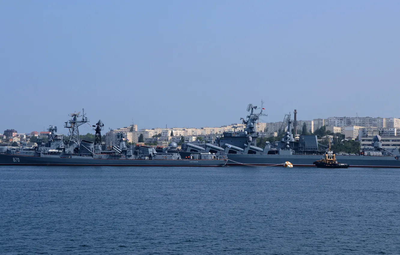 Photo wallpaper ship, cruiser, rocket, The black sea, Sevastopol, guard, "Sharp-witted", "Moscow"