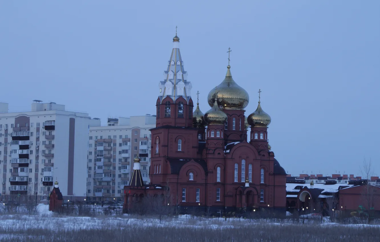 Photo wallpaper snow, building, home, spring, the evening, Russia, architecture, March