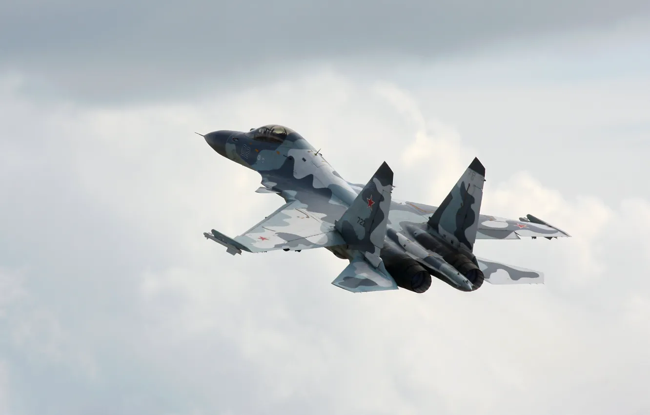 Photo wallpaper Clouds, The plane, Flight, Fighter, Su-35, Multipurpose, The sky. Wysota