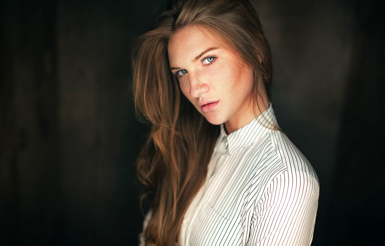 Photo wallpaper portrait, freckles, Sophia, The Photo Fiend