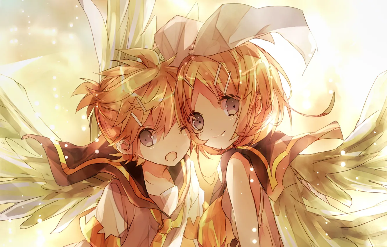 Photo wallpaper children, anime, art, two, Vocaloid, Vocaloid, Kagamine Len, Kagamine Rin