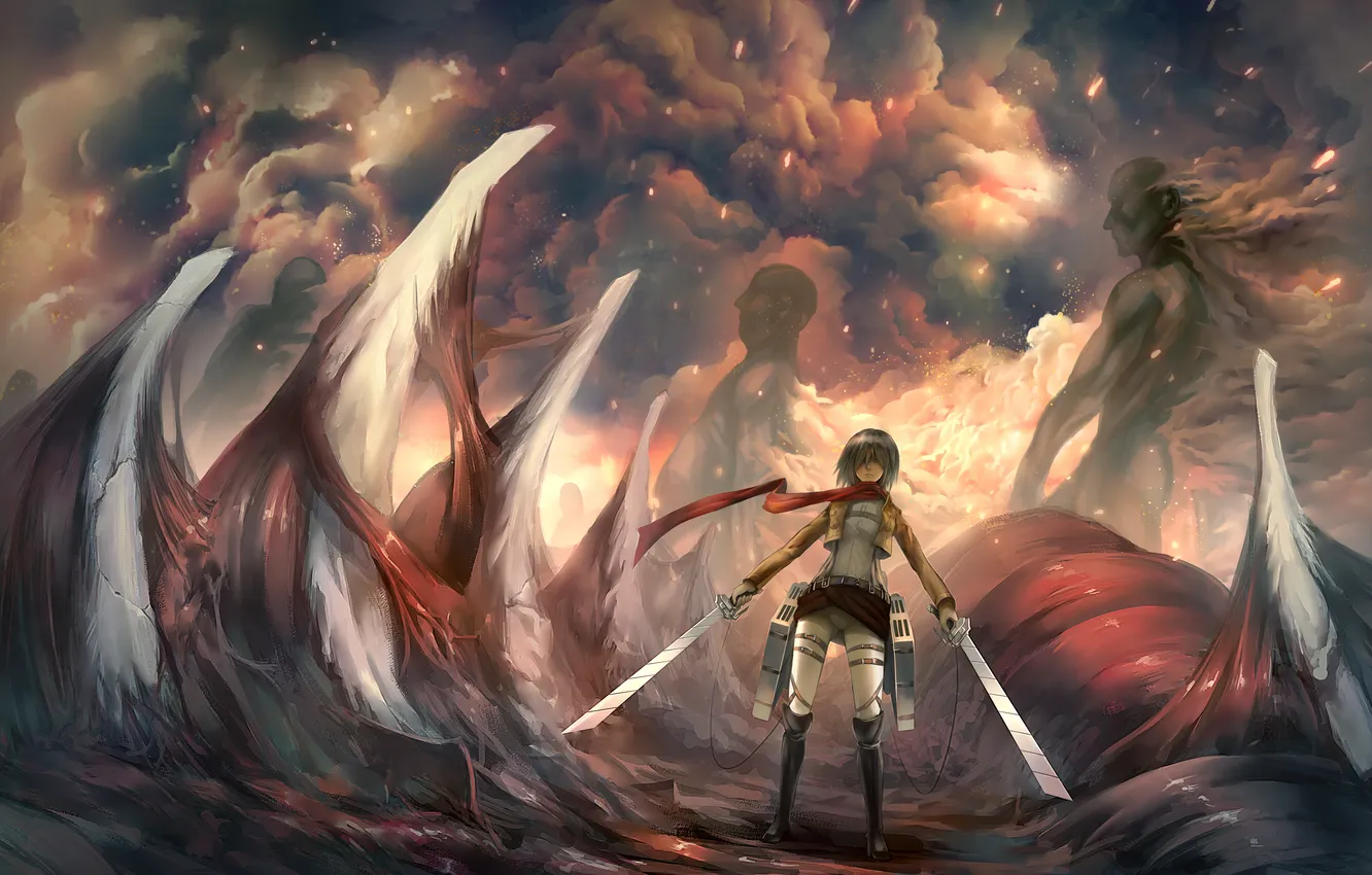 Photo wallpaper girl, soldiers, bones, meat, giant, art, blade, madcocoon