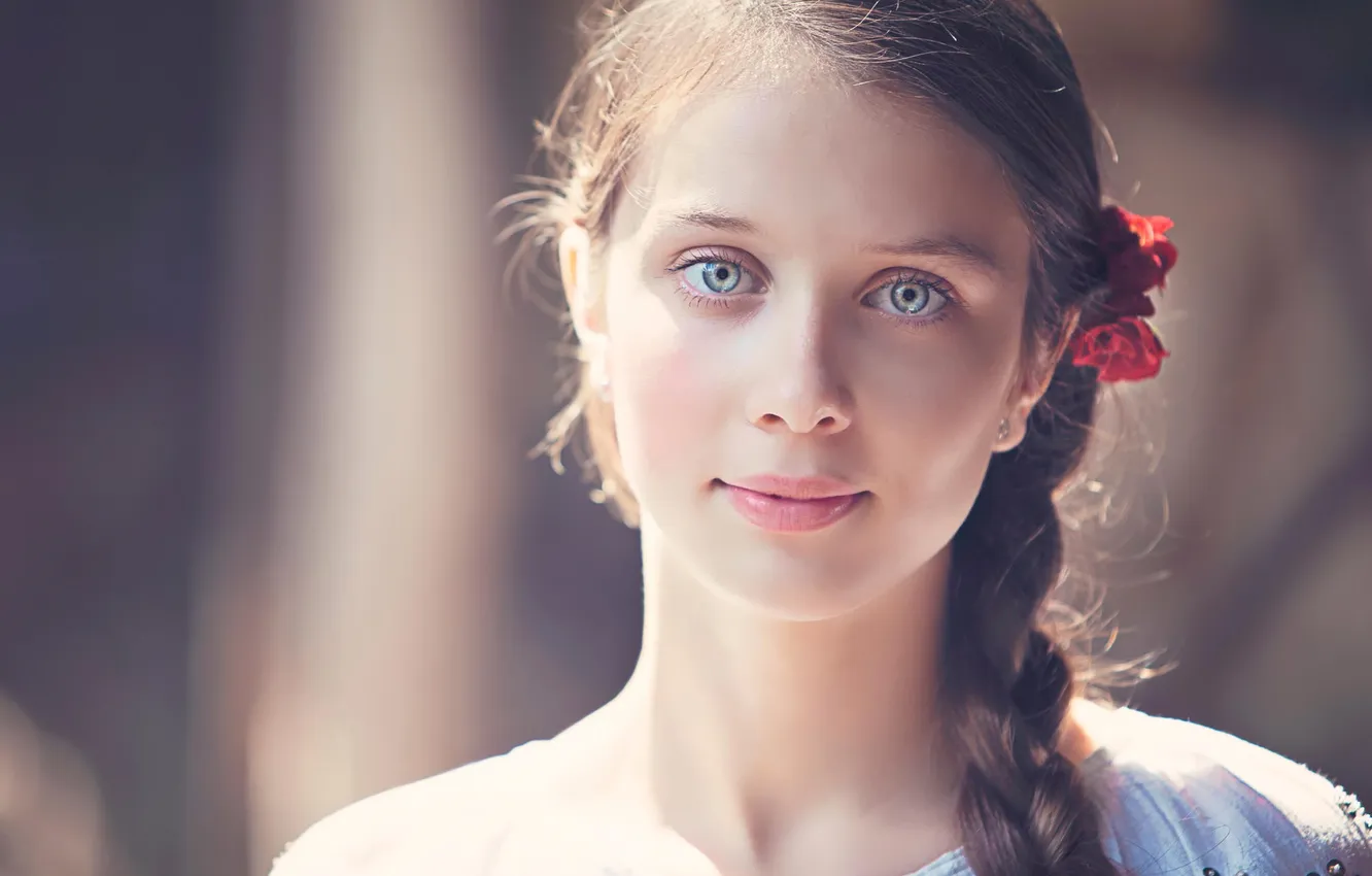 Photo wallpaper portrait, braid, blue-eyed