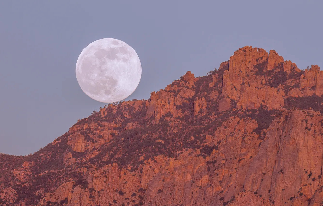 Photo wallpaper mountains, the moon, the full moon, Arizona, Tucson