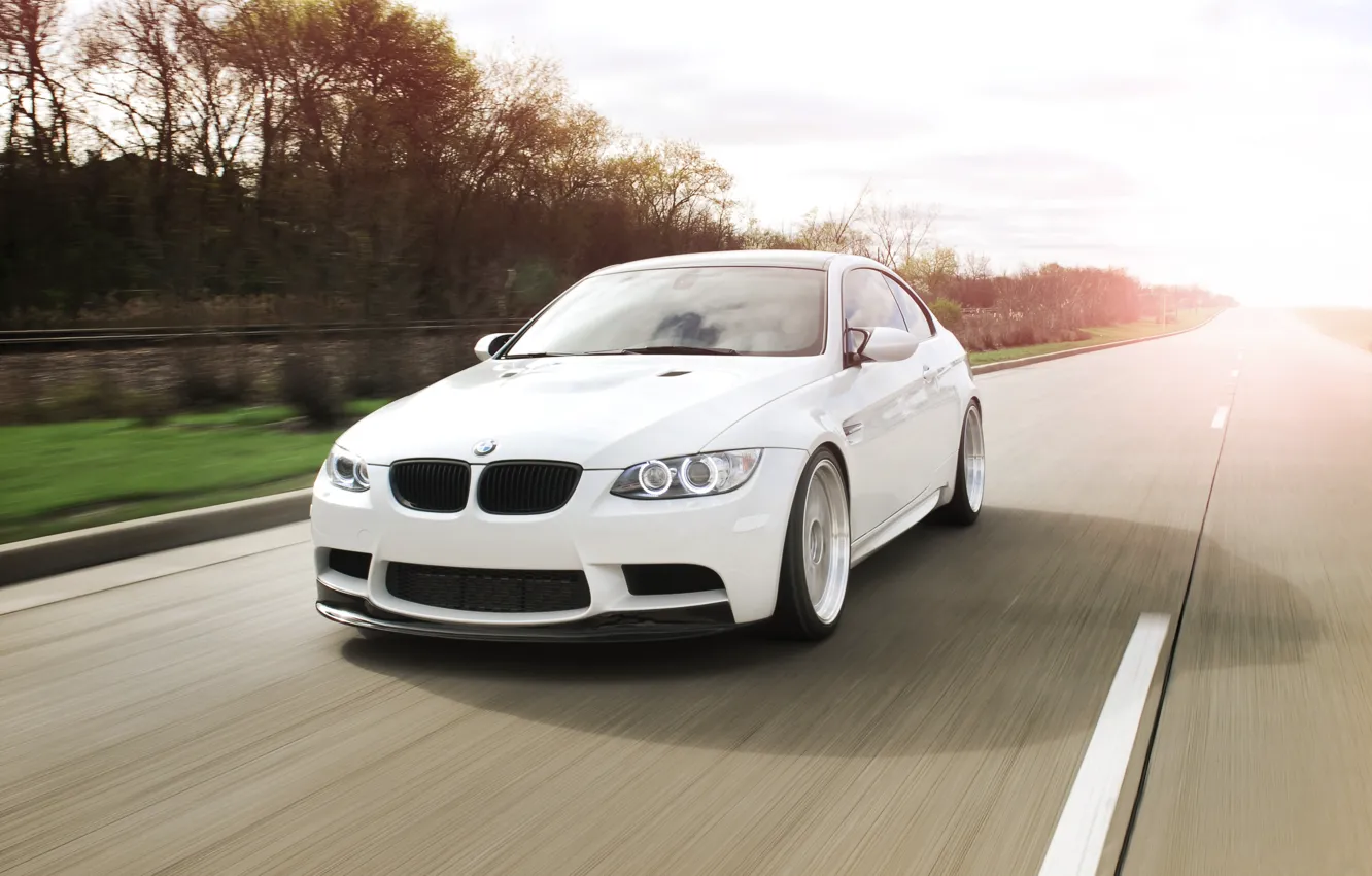 Photo wallpaper white, the sky, trees, markup, bmw, BMW, speed, white