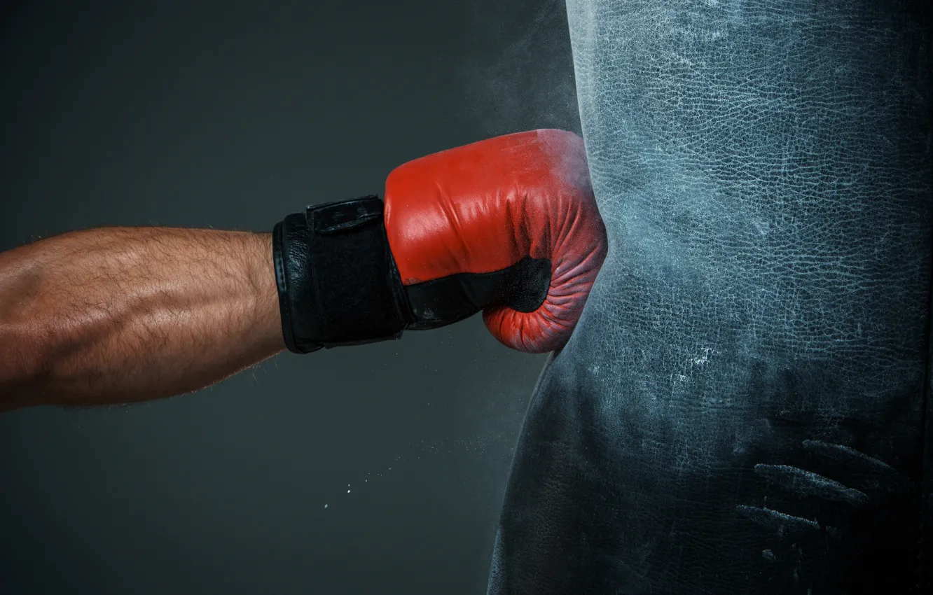 Photo wallpaper impact, arm, boxing glove, hit