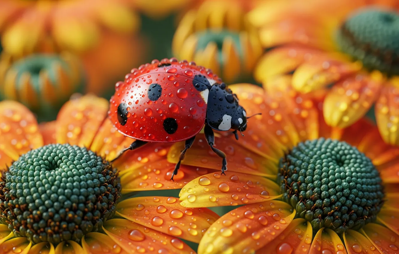Photo wallpaper flowers, Rosa, Wallpaper, ladybug, art, wallpaper, art, flowers