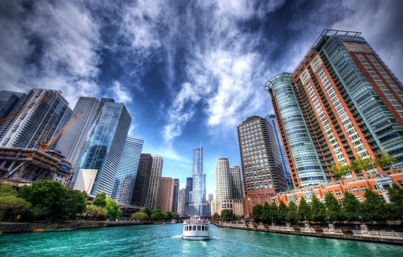 Photo wallpaper the sky, river, building, hdr, Chicago, Il, Chicago, Illinois