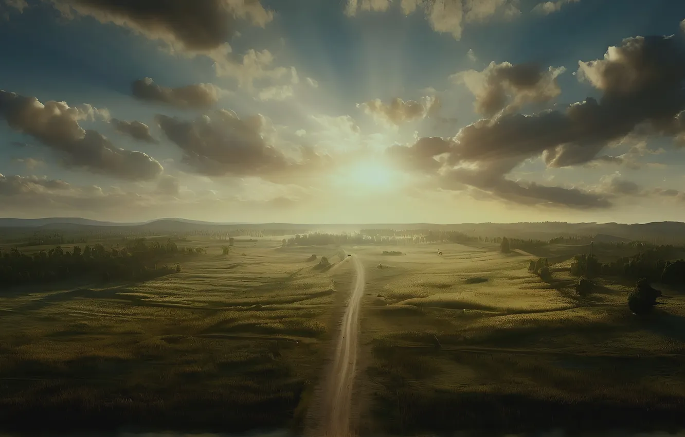 Photo wallpaper field, morning, sun, sunrise, Farisey