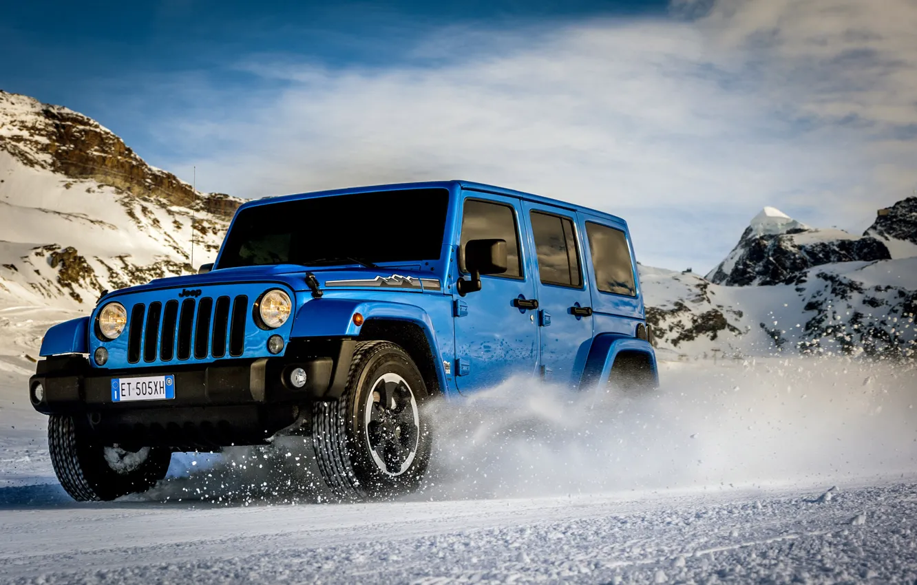 Photo wallpaper machine, auto, snow, mountains, car, Jeep Wrangler Polar