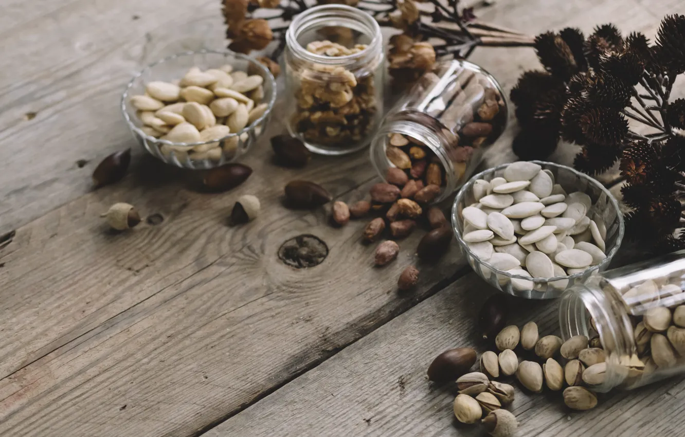 Photo wallpaper pumpkin seeds, pistachios, nuts