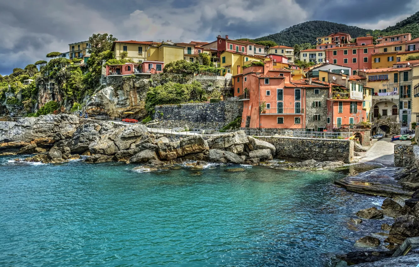Photo wallpaper sea, building, home, Italy, promenade, Italy, Liguria, Liguria