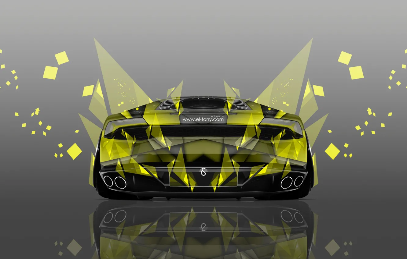 Photo wallpaper yellow, Wallpaper, abstract, photoshop, Lamborghini, abstract, effect, rear view