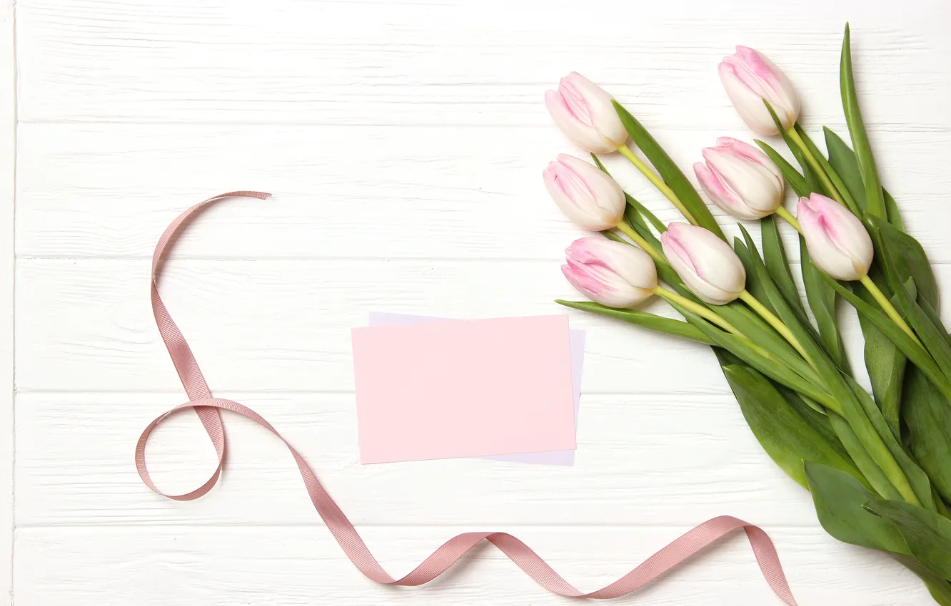 Photo wallpaper flowers, bouquet, tulips, pink, wood, pink, flowers, beautiful