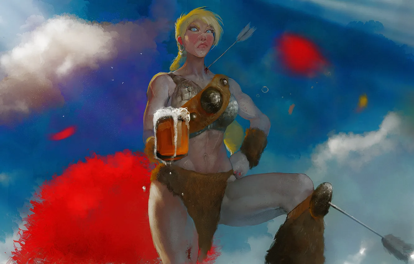Photo wallpaper the sky, woman, beer, warrior, arrows, barbarian, Bad Ass