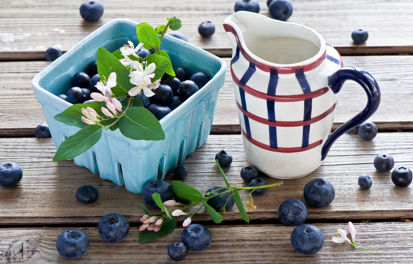 Photo wallpaper berries, blueberries, blueberries, jug