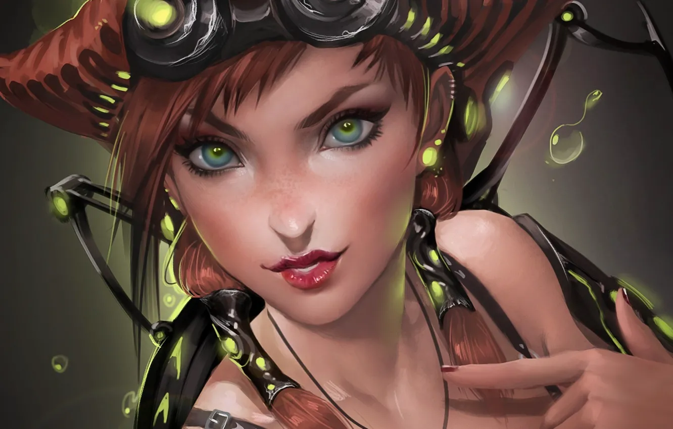 Photo wallpaper girl, light, metal, mechanism, art, flashlight, sakimichan