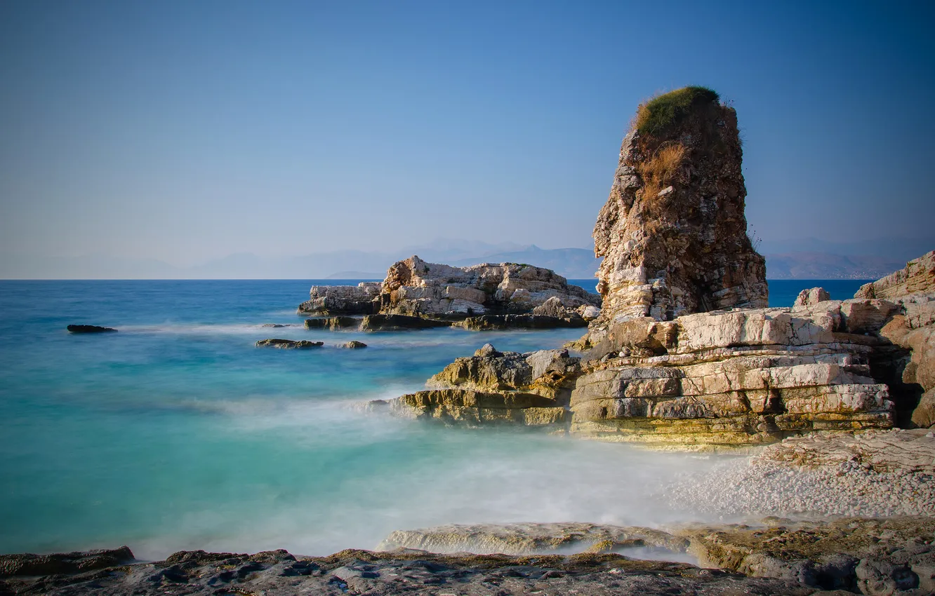 Photo wallpaper sea, the sky, stones, rocks