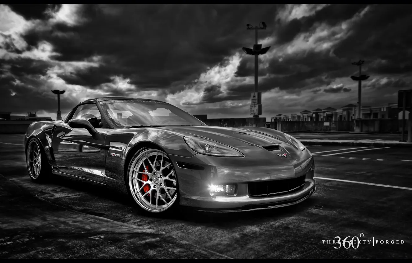 Photo wallpaper black and white, b/W, corvette, 360, chevrolet