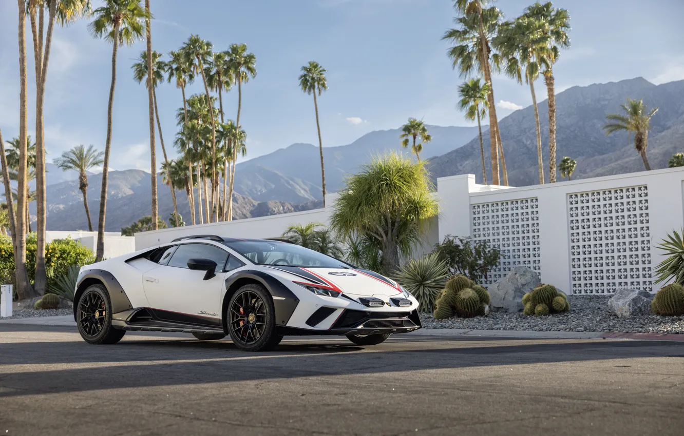 Photo wallpaper Lamborghini, palms, front view, Huracan, Lamborghini Huracan Sterrato