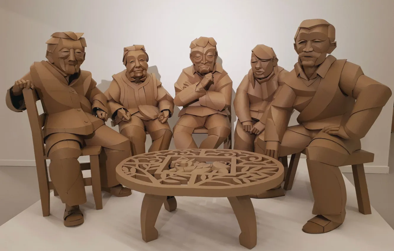 Photo wallpaper human, table, sculpture, carboard
