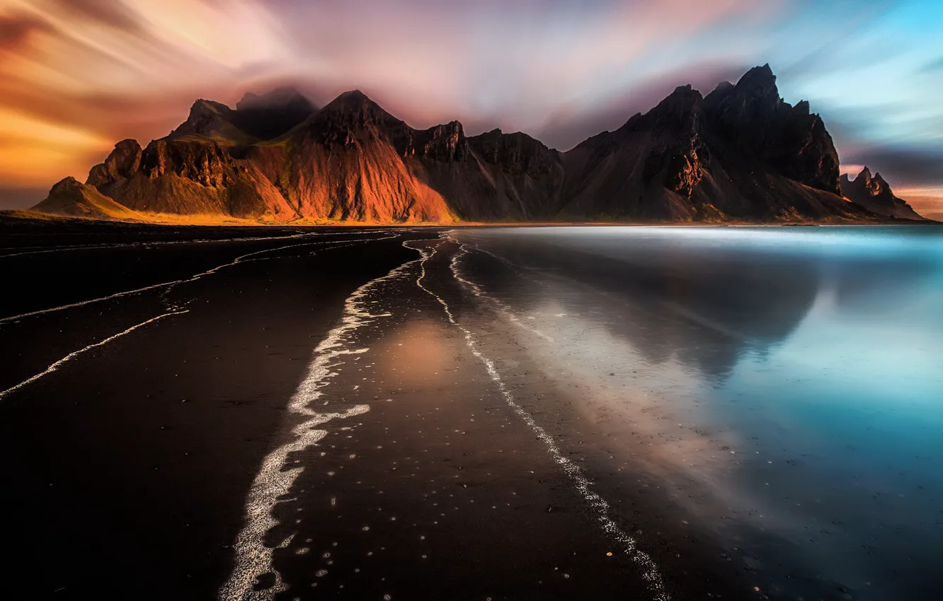 Photo wallpaper Iceland, Stokkness, Sunrise at Vestrahorn