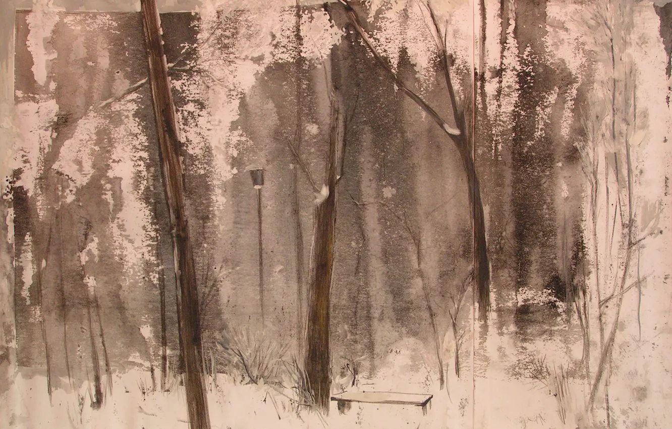 Photo wallpaper winter, snow, trees, house, shop, lantern, Svetlana Nesterova, A premonition of war