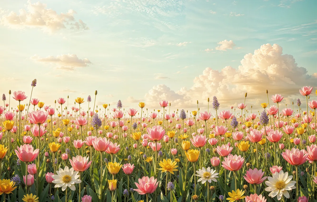 Photo wallpaper flowers, mountains, spring, colorful, meadow, blossom, flowers, mountains