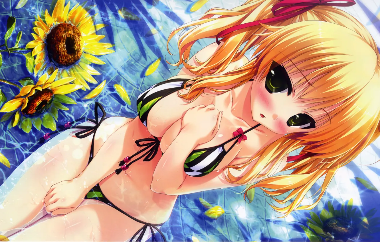 Photo wallpaper girl, sexy, cleavage, long hair, nature, boobs, anime, water