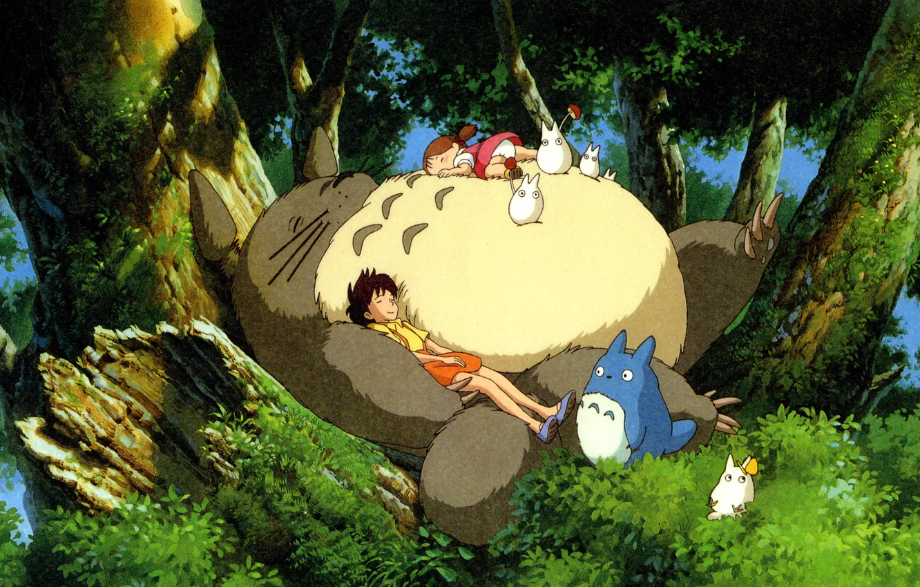 Photo wallpaper summer, children, tree, foliage, sleep, being, my neighbor Totoro, totoro