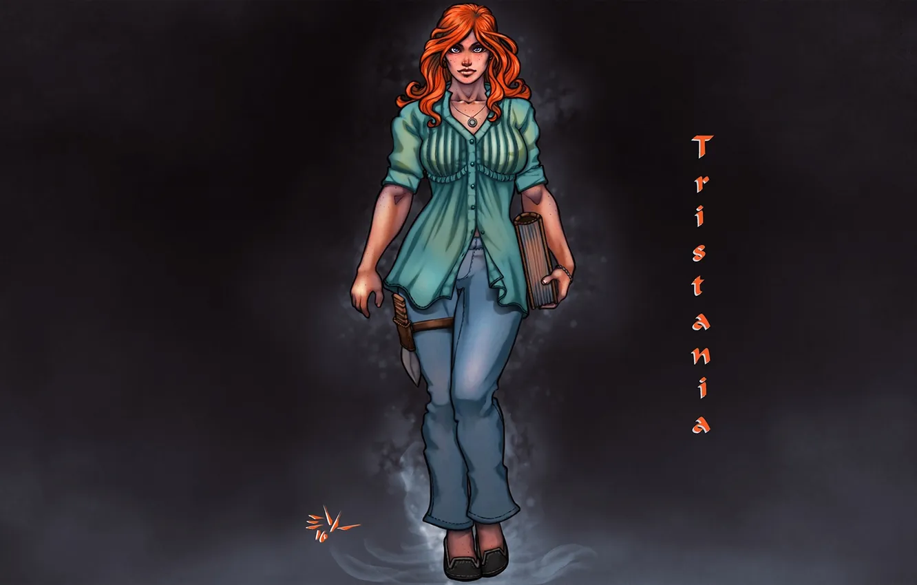 Photo wallpaper girl, knife, book, red, anime, art, Tristania