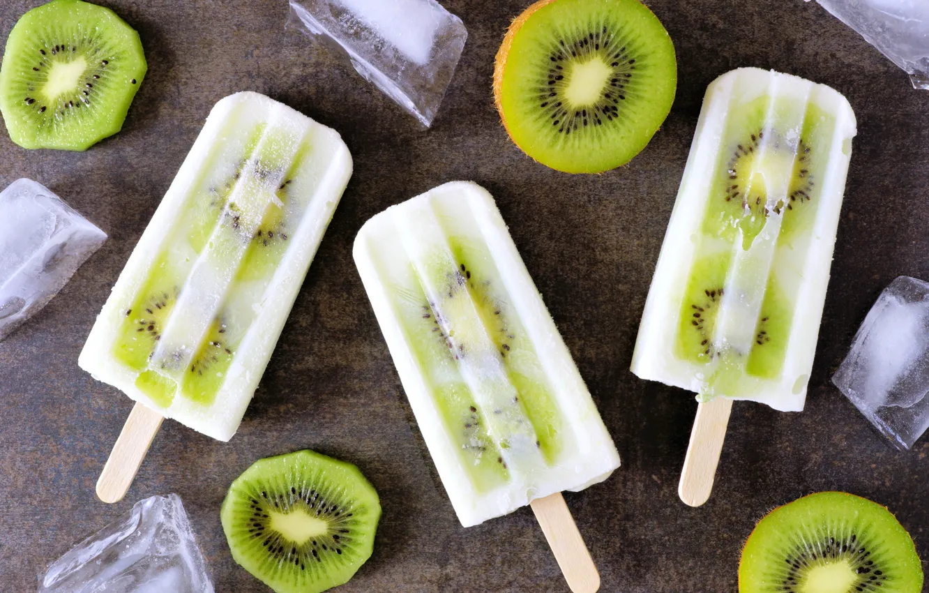 Photo wallpaper kiwi, ice cream, dessert, ice cream, ice cubes, kivi