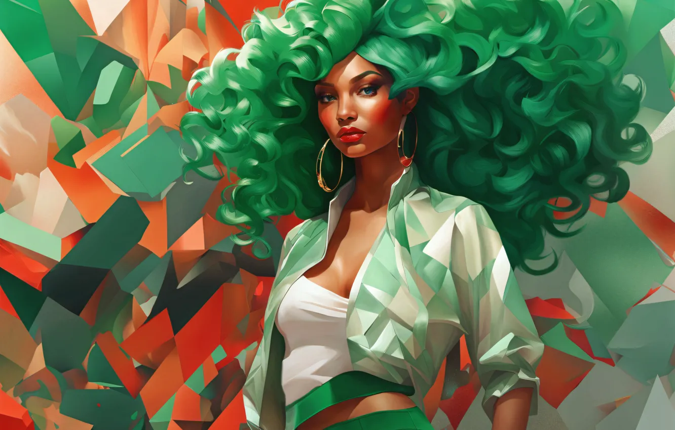 Photo wallpaper look, girl, hair, digital art, AI art, The Art of Artificial Intelligence, neural network