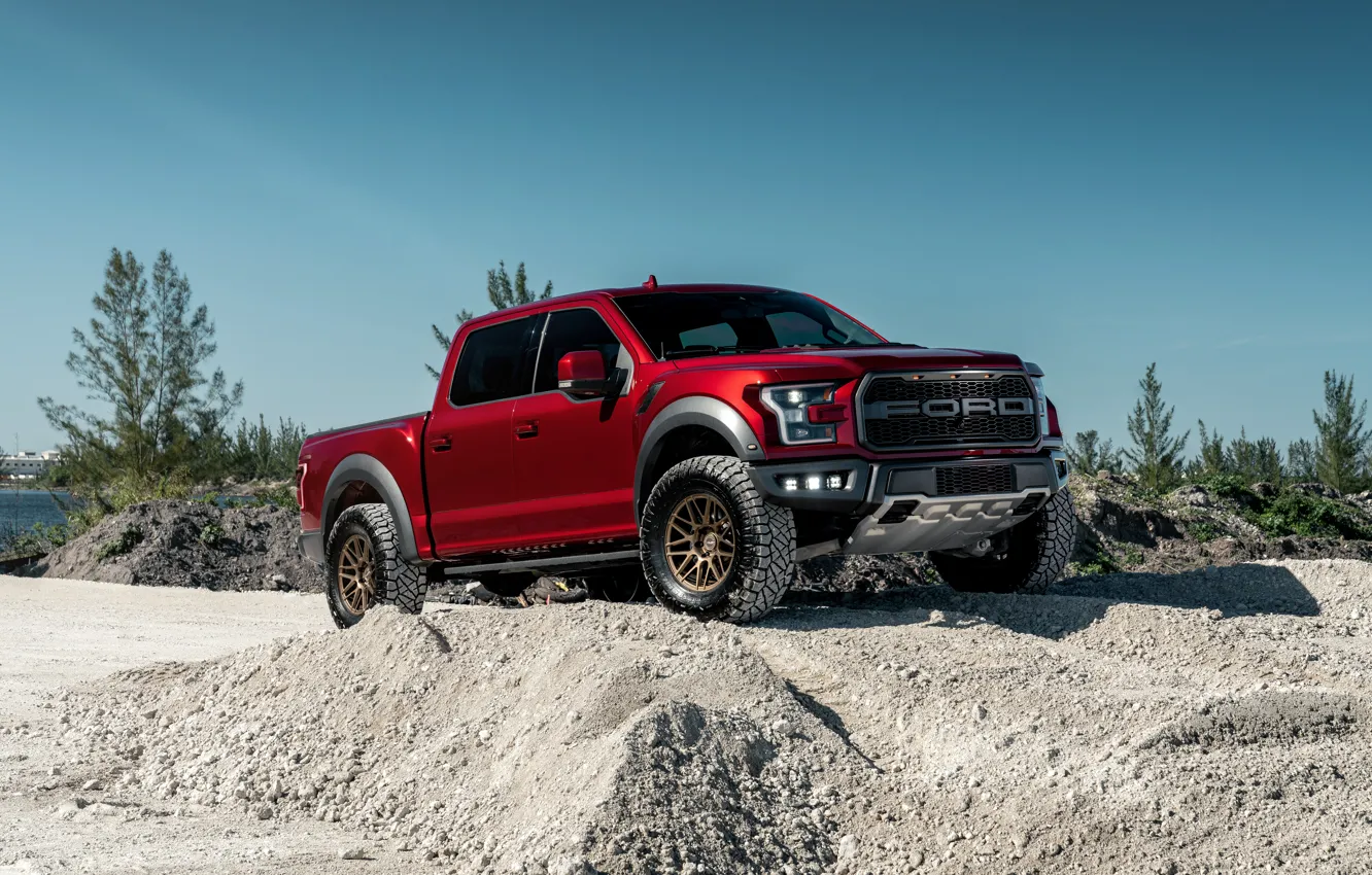 Photo wallpaper Ford, Red, Front, Side, Pickup, Ford Raptor