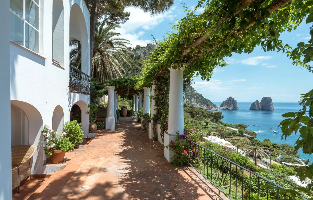 Photo wallpaper sea, mountains, Italy, balcony, Capri