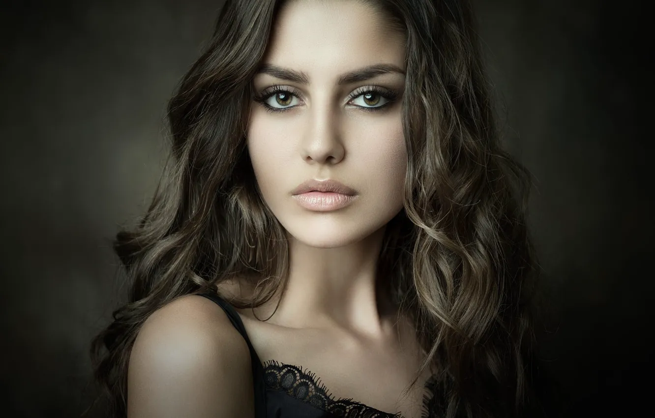Photo wallpaper look, background, model, portrait, makeup, brunette, hairstyle, beauty