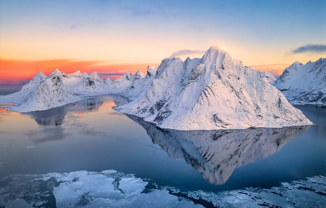 Photo wallpaper ice, mountains, snow, cold, North