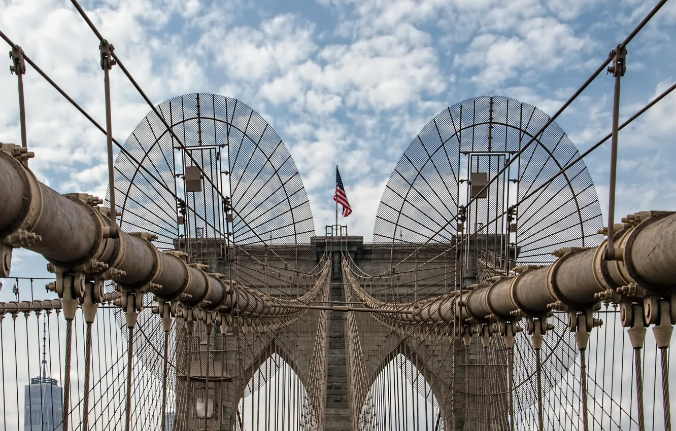 Photo wallpaper flag, USA, New York, Brooklyn Bridge