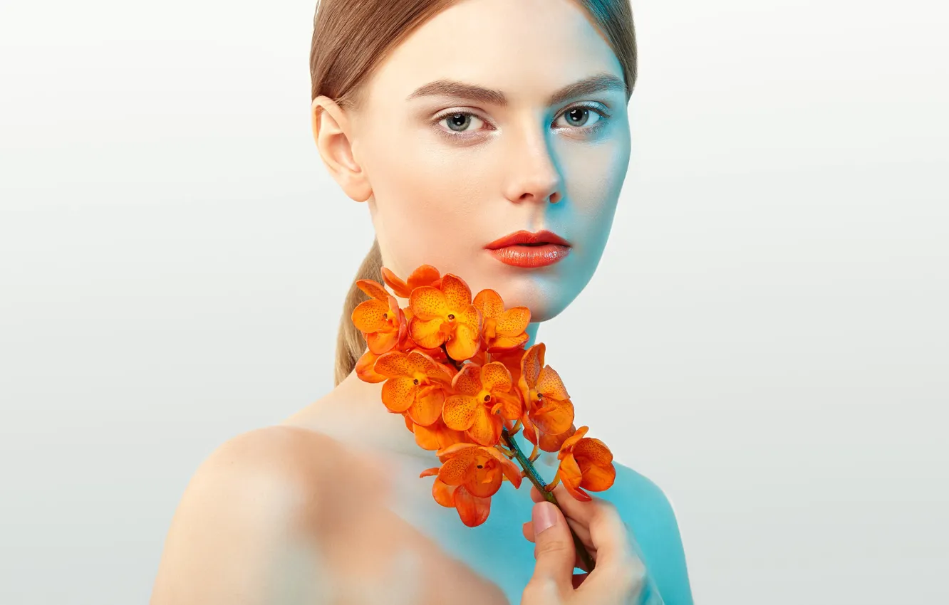 Photo wallpaper flowers, portrait, look, Oleg Gekman, girl, Orchid