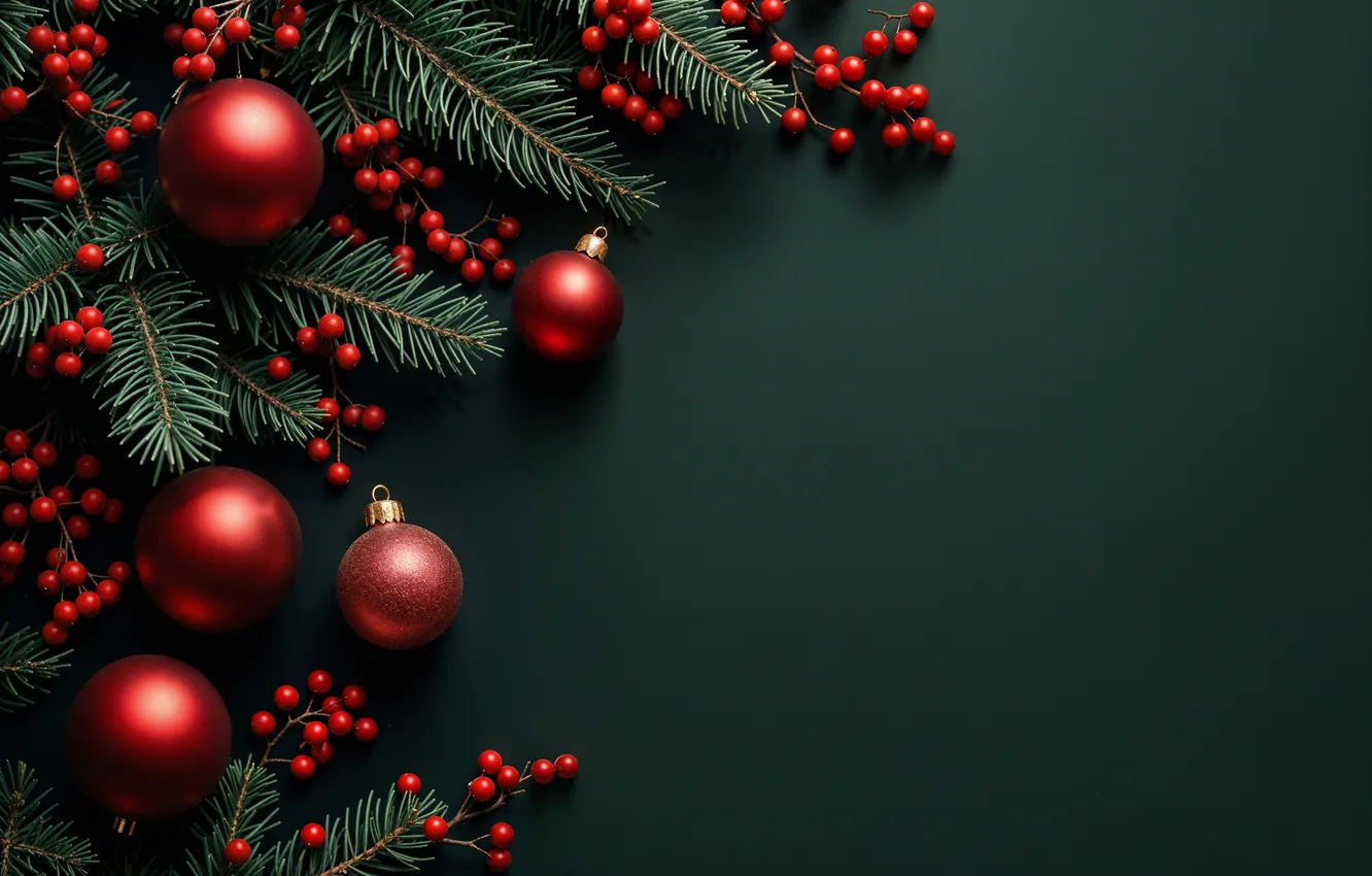 Photo wallpaper decoration, background, balls, new year, Christmas, red, Christmas, balls