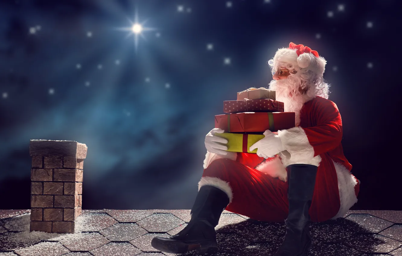 Photo wallpaper new year, Christmas, night, merry christmas, Santa Claus, gifts