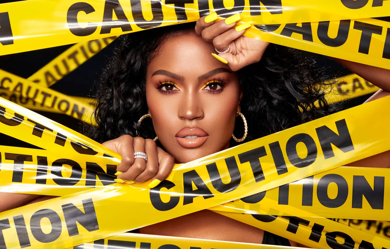 Photo wallpaper look, girl, face, Caution, Sheila, tape, makeup artist, Shayla