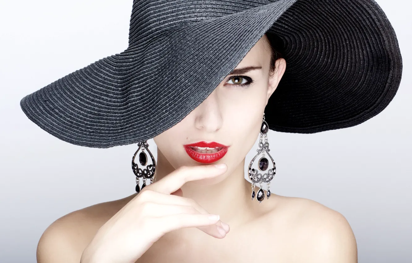 Photo wallpaper model, earrings, Hat, fashion