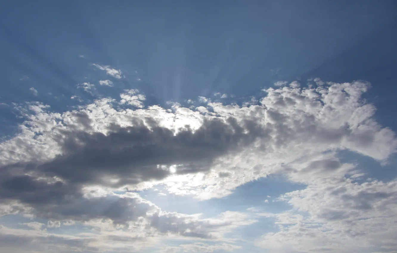 Photo wallpaper Sky, clouds, sun rays